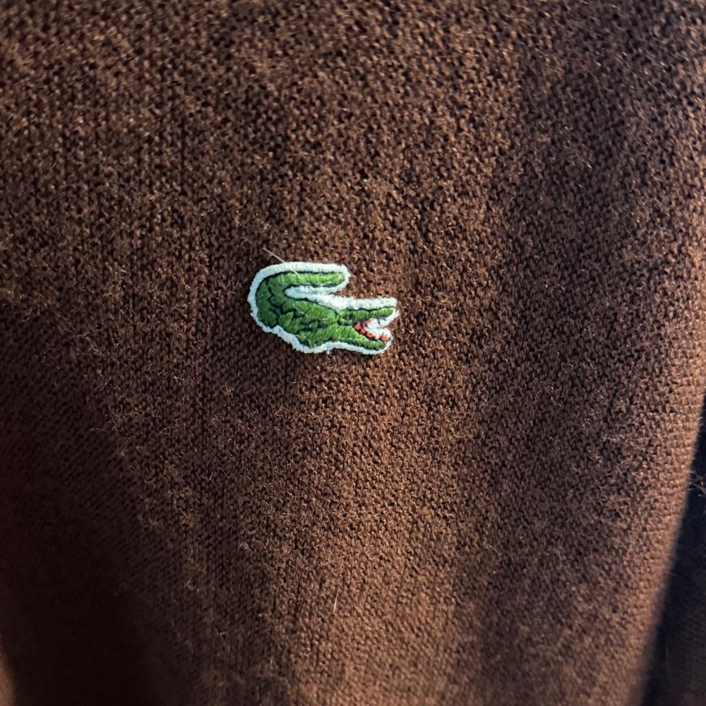 Vintage Lacoste Men's V-Neck Sweater in Rich Brown - Picture 2 of 4